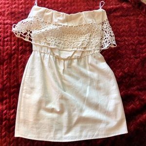 Crochet lace linen strapless dress